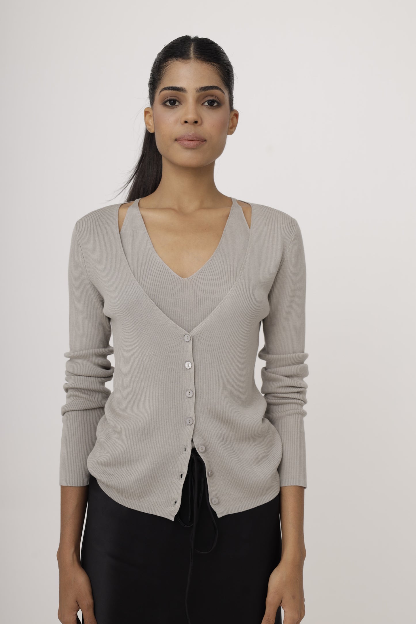 Layered Strap Knit Cardigan