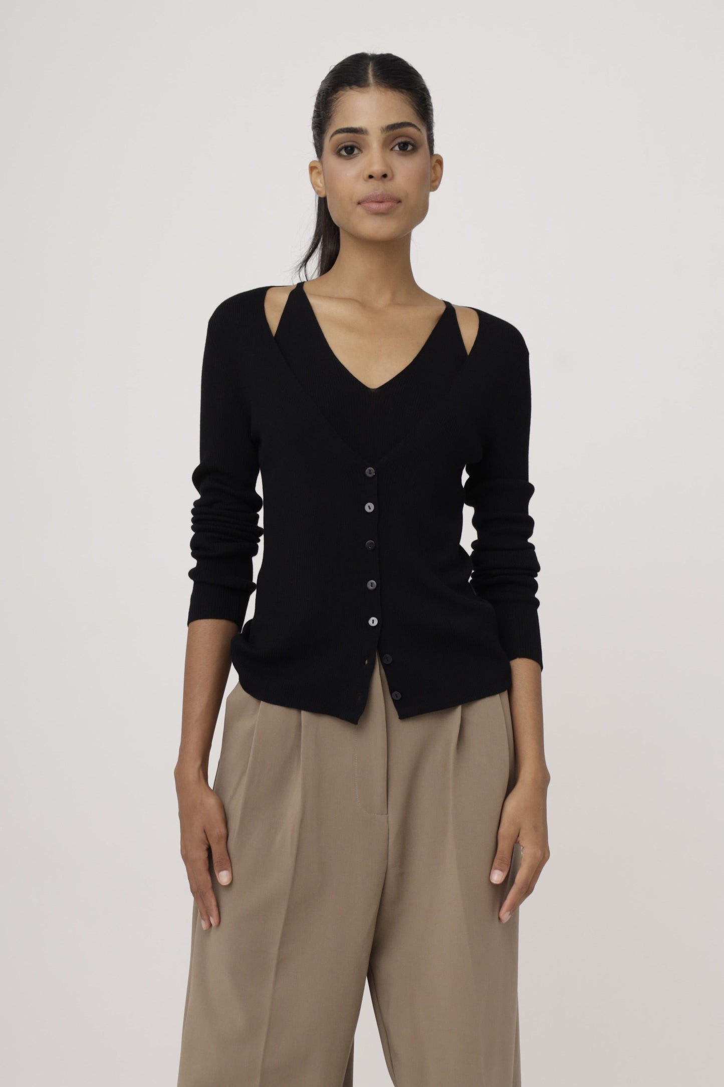 Layered Strap Knit Cardigan