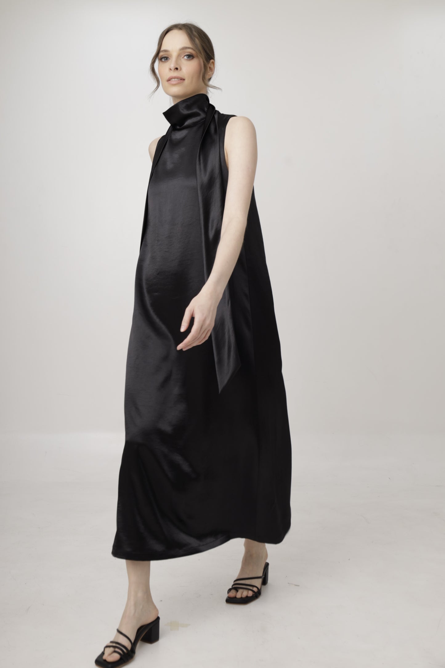 Tie-Neck Satin Halter Dress