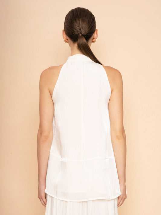 Trove Luxe Halter Metallic Pleated Chiffon Top