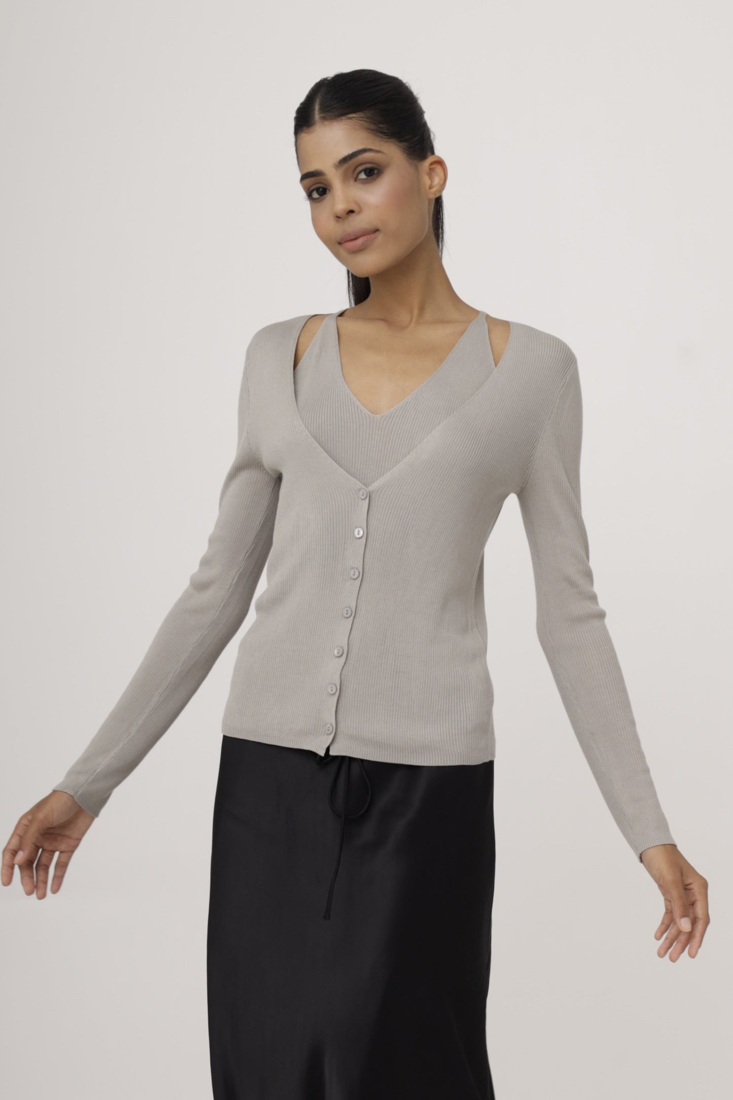 Layered Strap Knit Cardigan