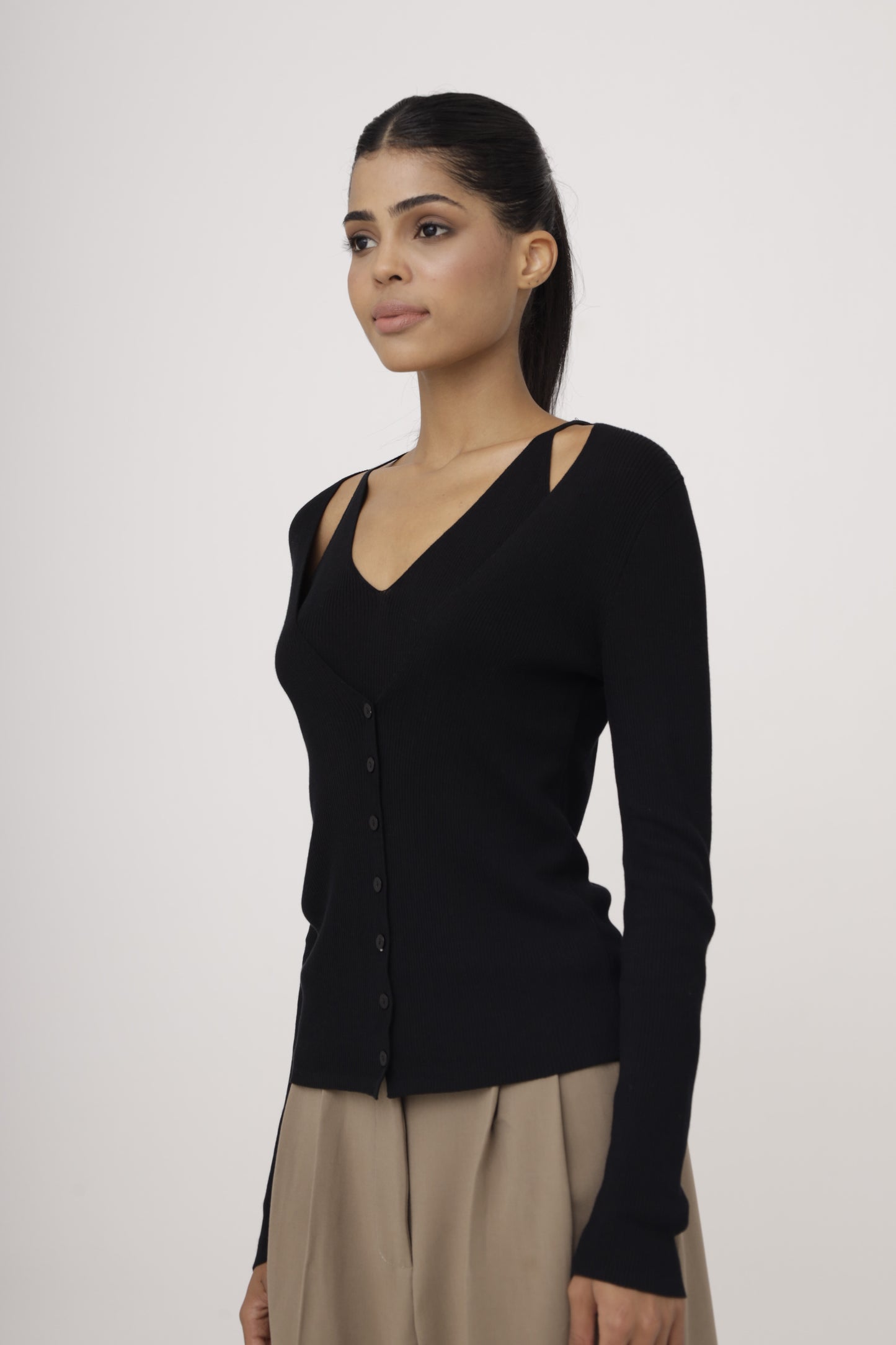 Layered Strap Knit Cardigan