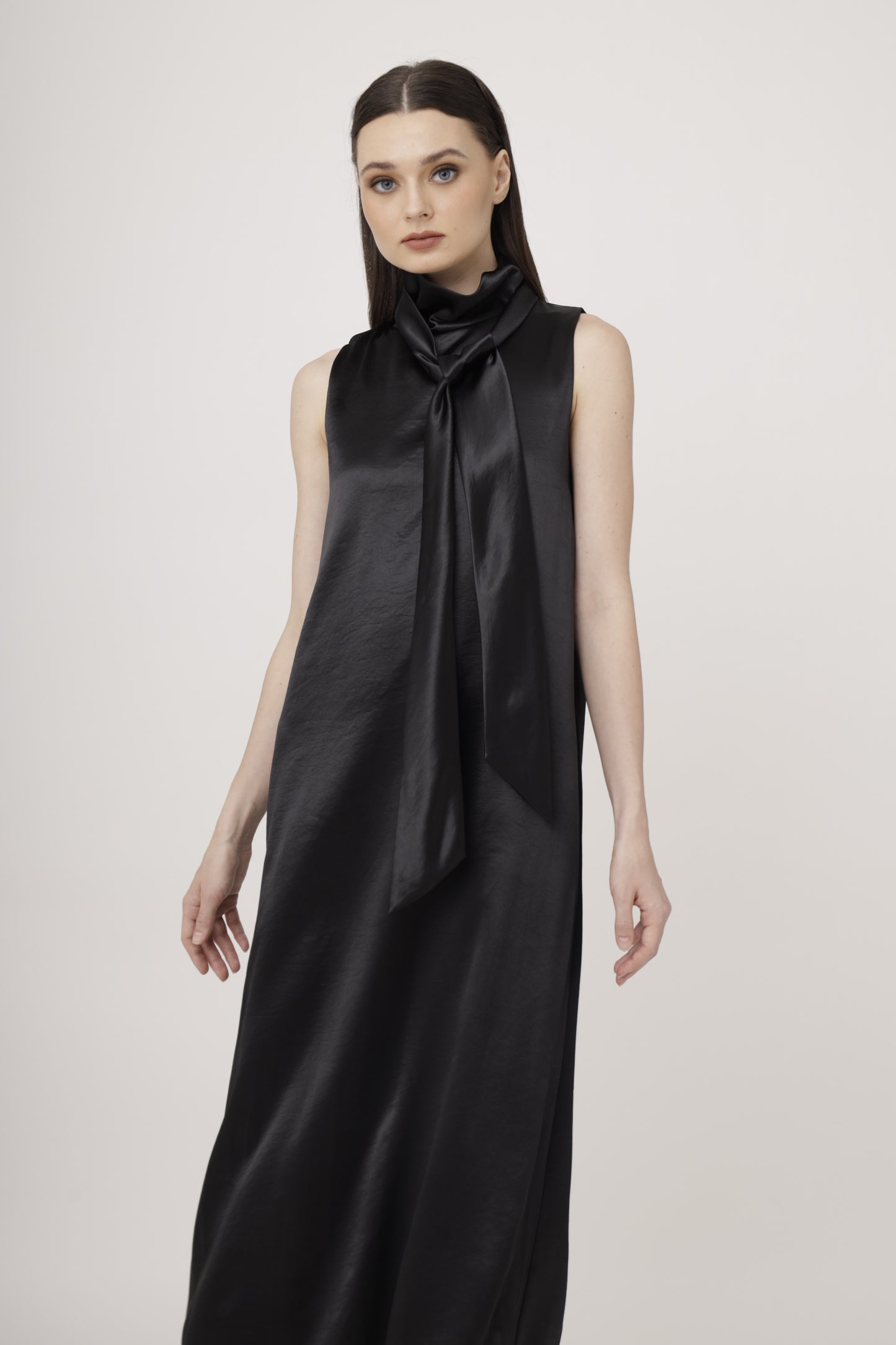 Tie-Neck Satin Halter Dress