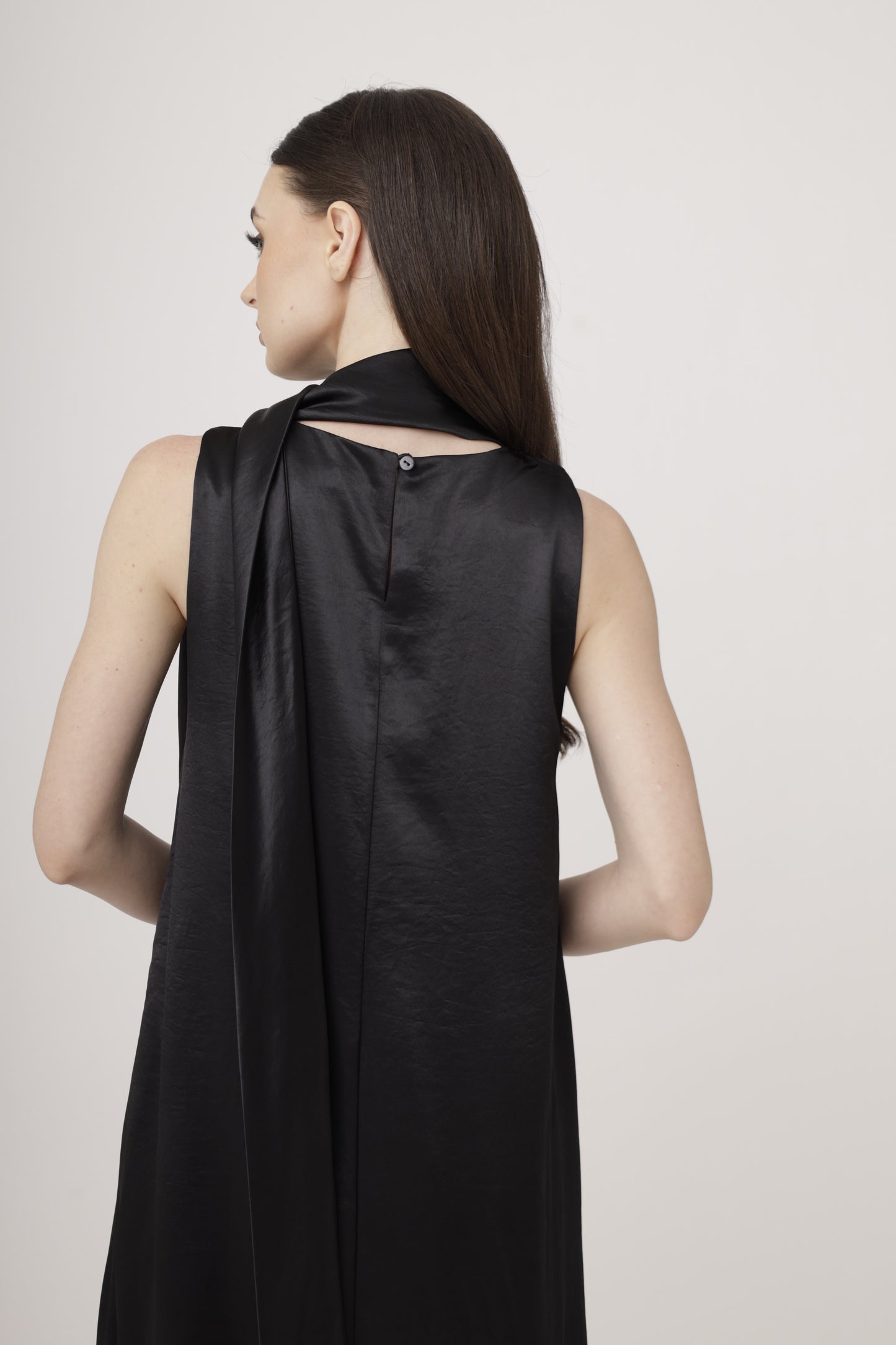 Tie-Neck Satin Halter Dress