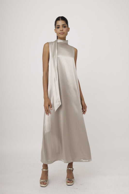 Tie-Neck Satin Halter Dress