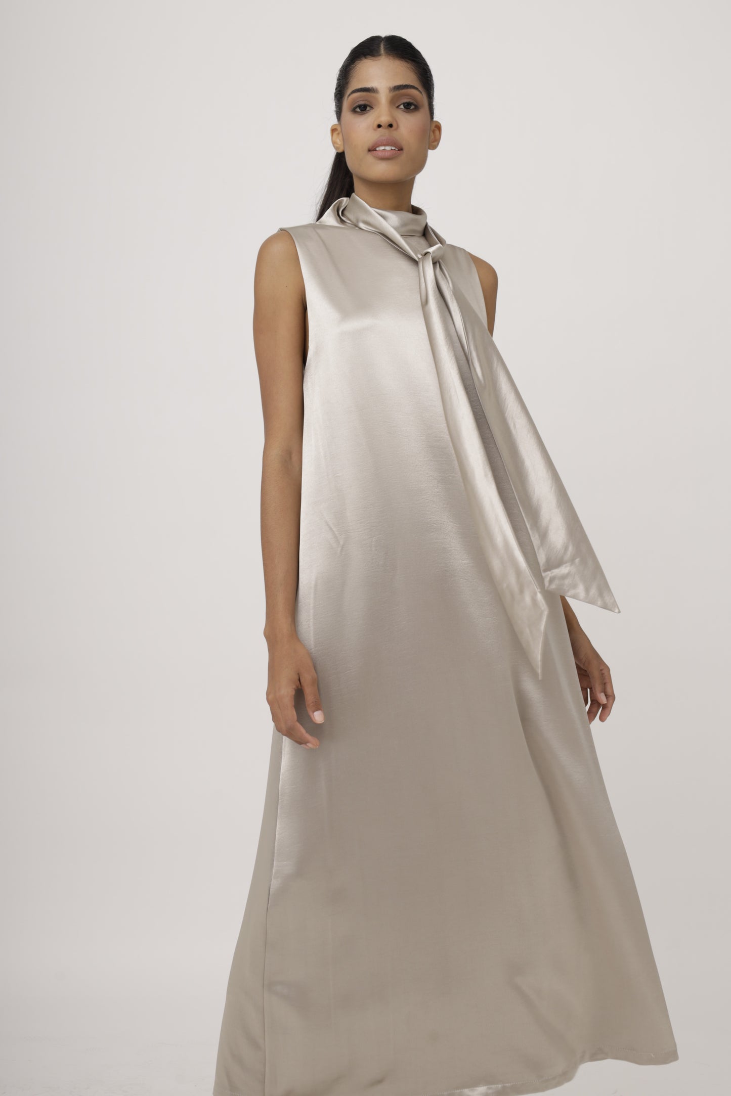 Tie-Neck Satin Halter Dress