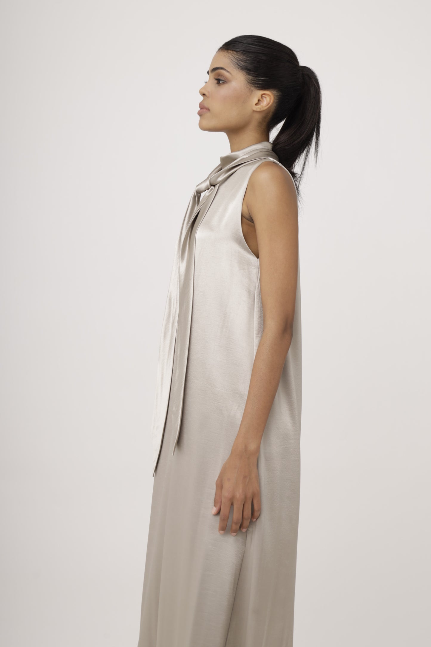 Tie-Neck Satin Halter Dress