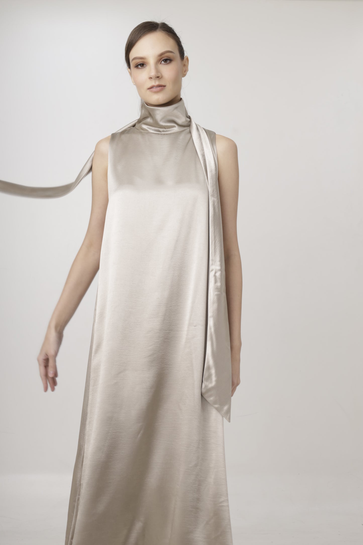 Tie-Neck Satin Halter Dress