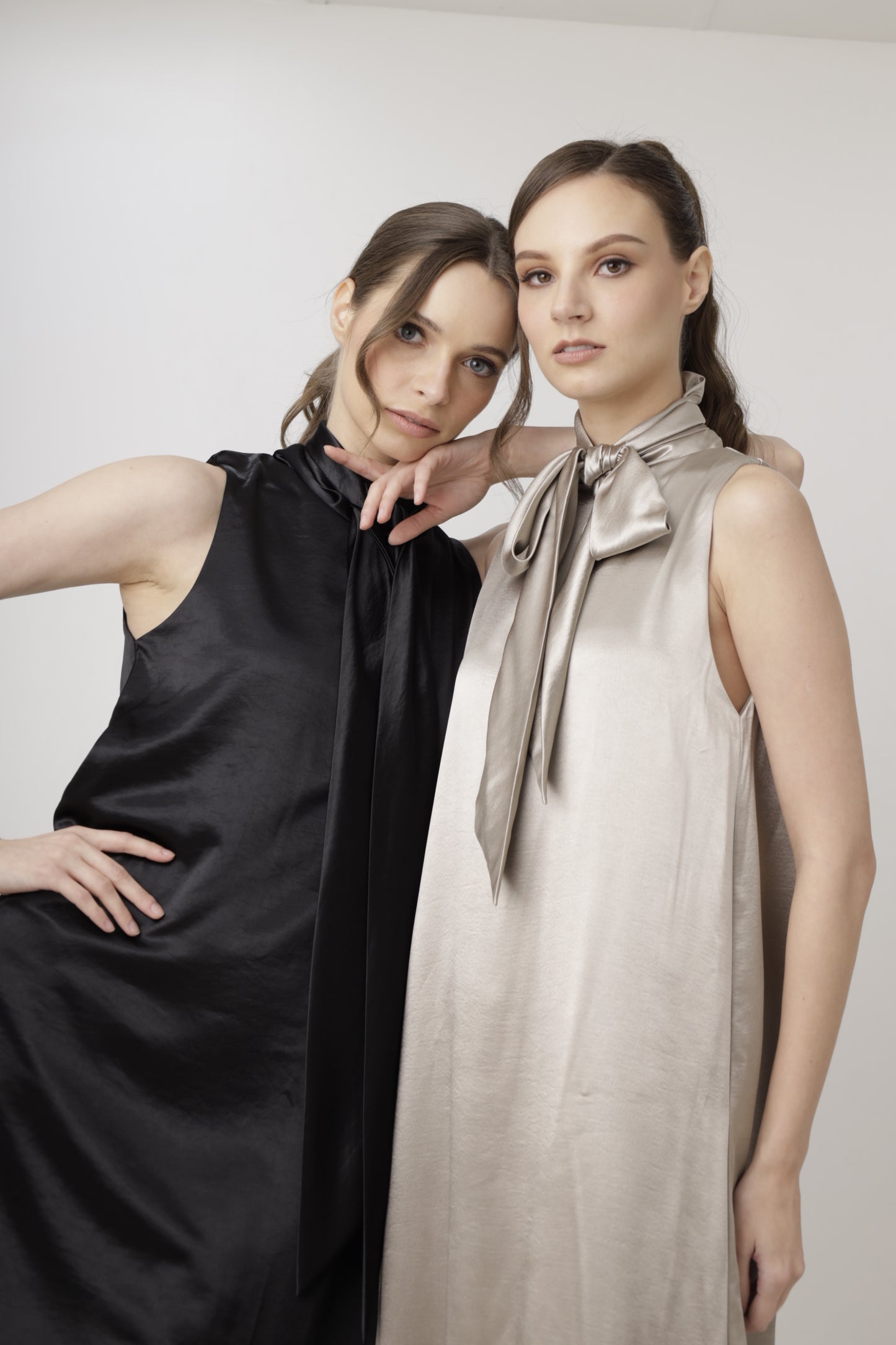 Tie-Neck Satin Halter Dress