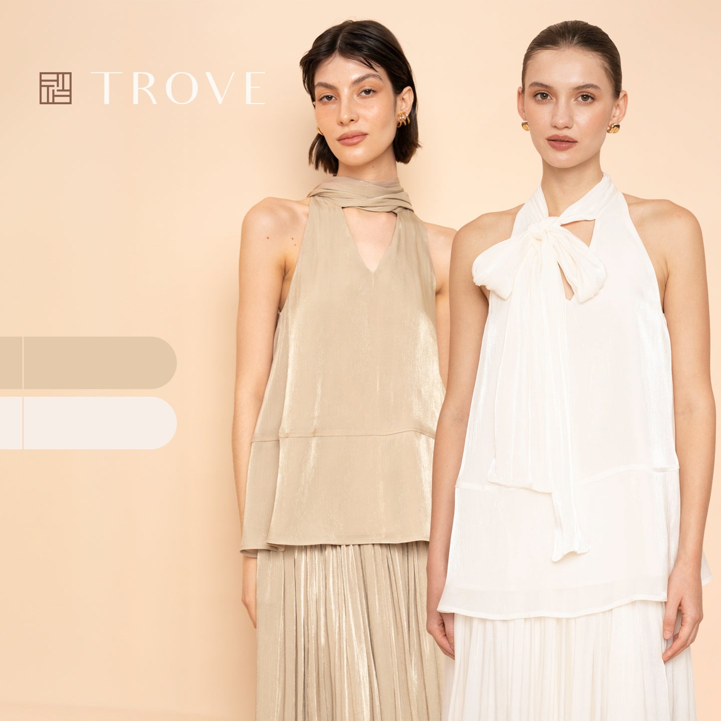 Trove Luxe Halter Metallic Pleated Chiffon Top