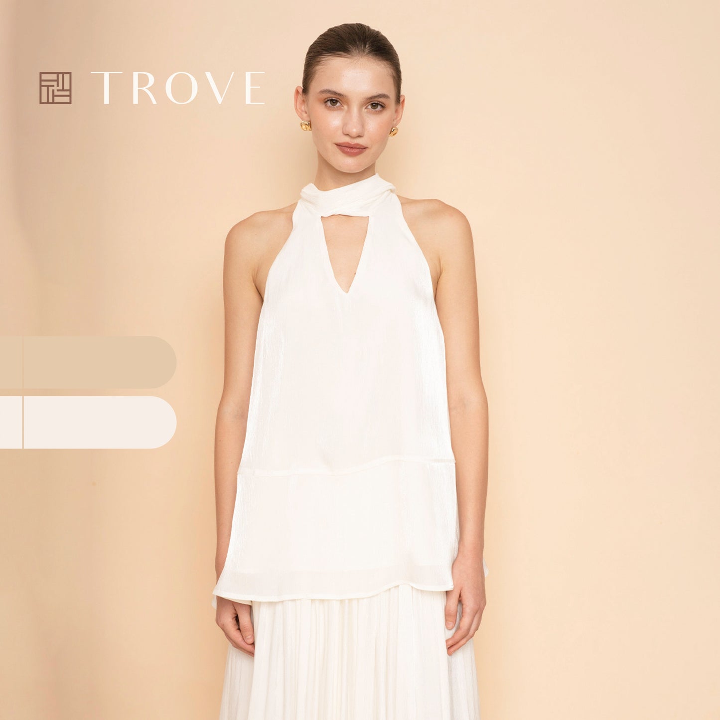 Trove Luxe Halter Metallic Pleated Chiffon Top