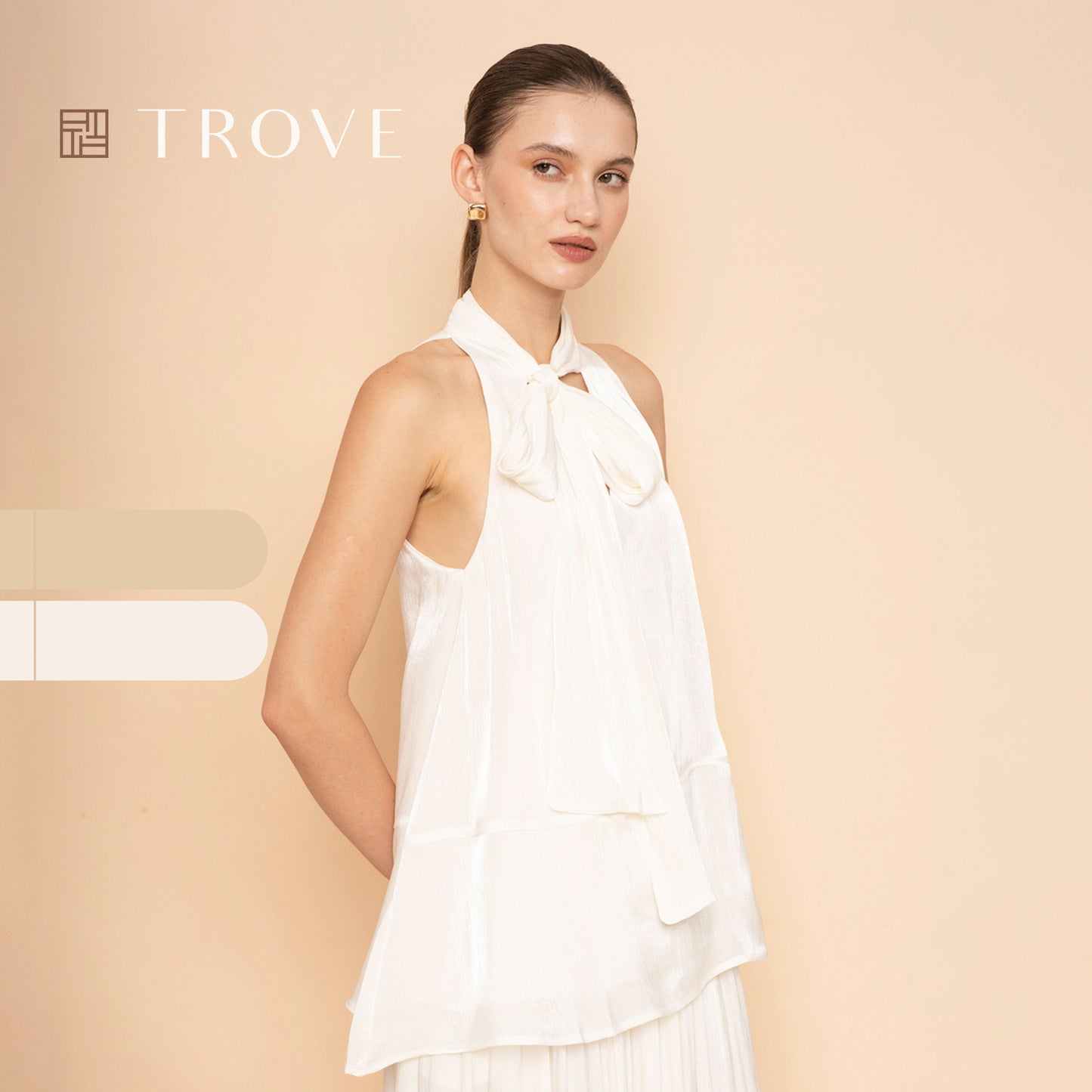 Trove Luxe Halter Metallic Pleated Chiffon Top