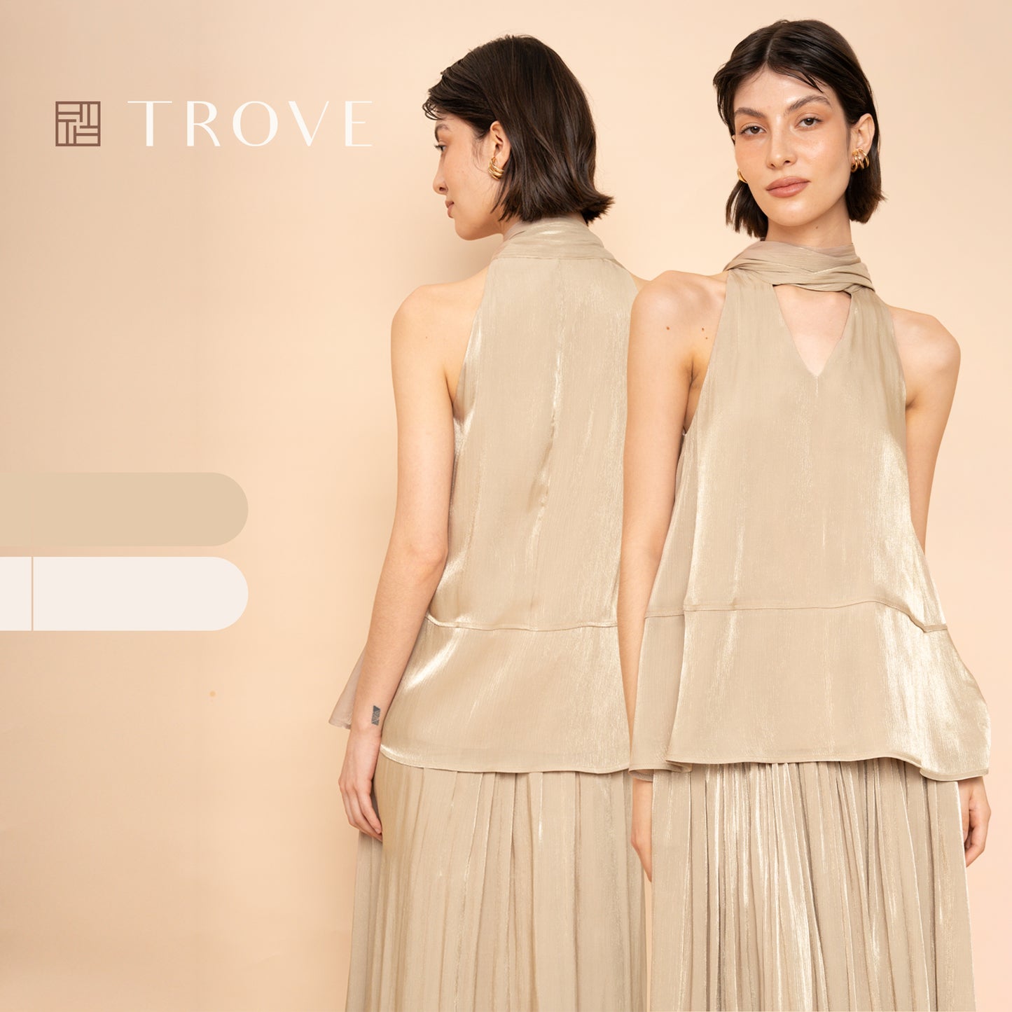 Trove Luxe Halter Metallic Pleated Chiffon Top