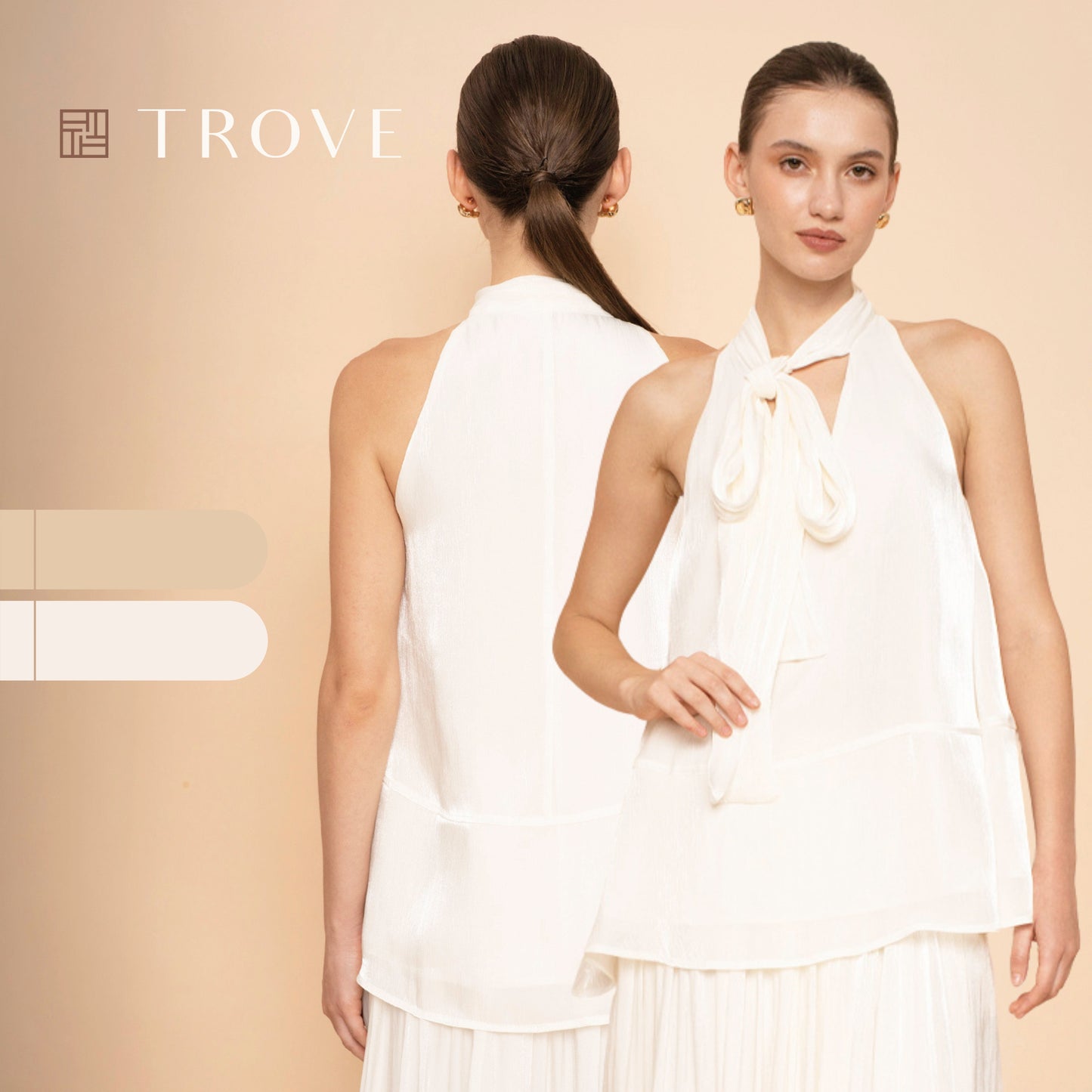 Trove Luxe Halter Metallic Pleated Chiffon Top