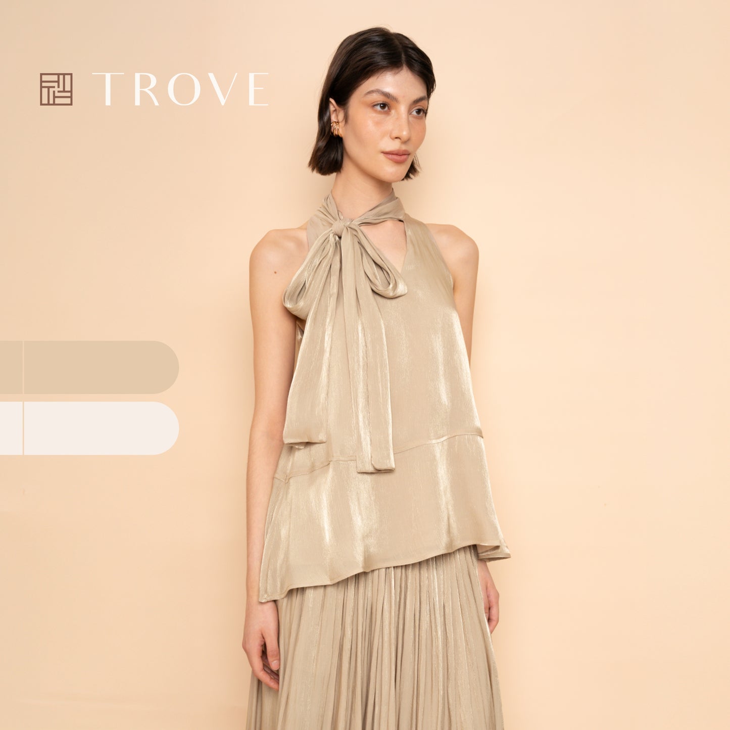 Trove Luxe Halter Metallic Pleated Chiffon Top