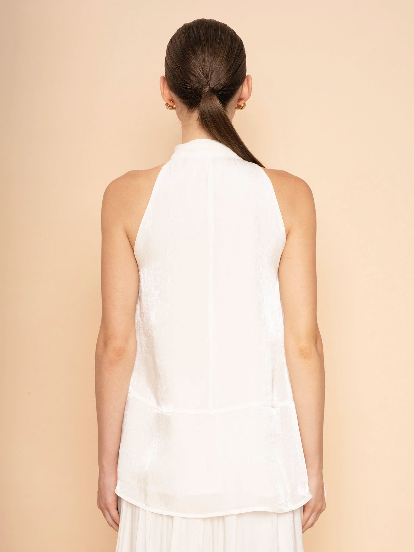 Trove Luxe Halter Metallic Pleated Chiffon Top
