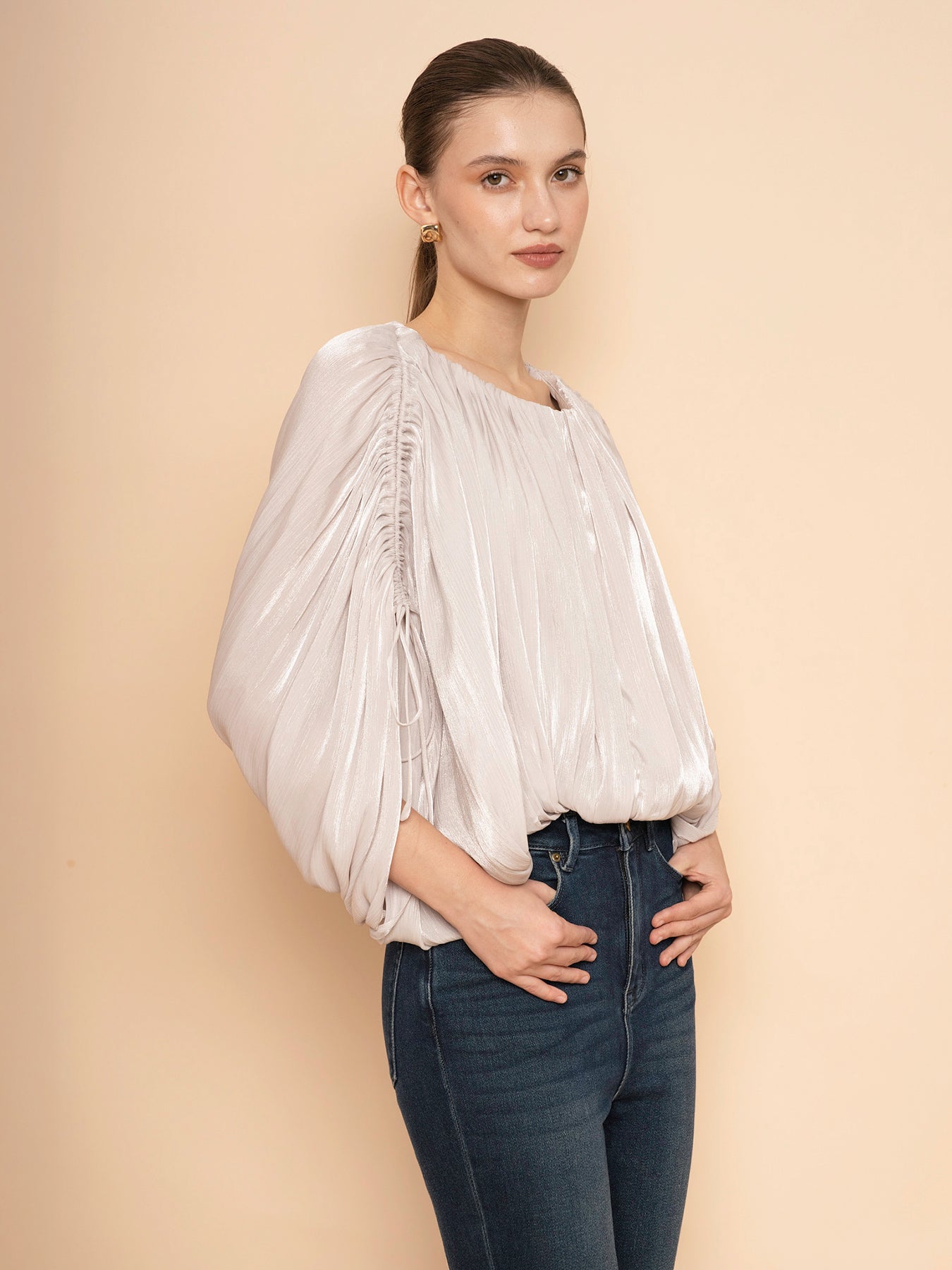 Trove Drape Metallic Pleated Chiffon Top