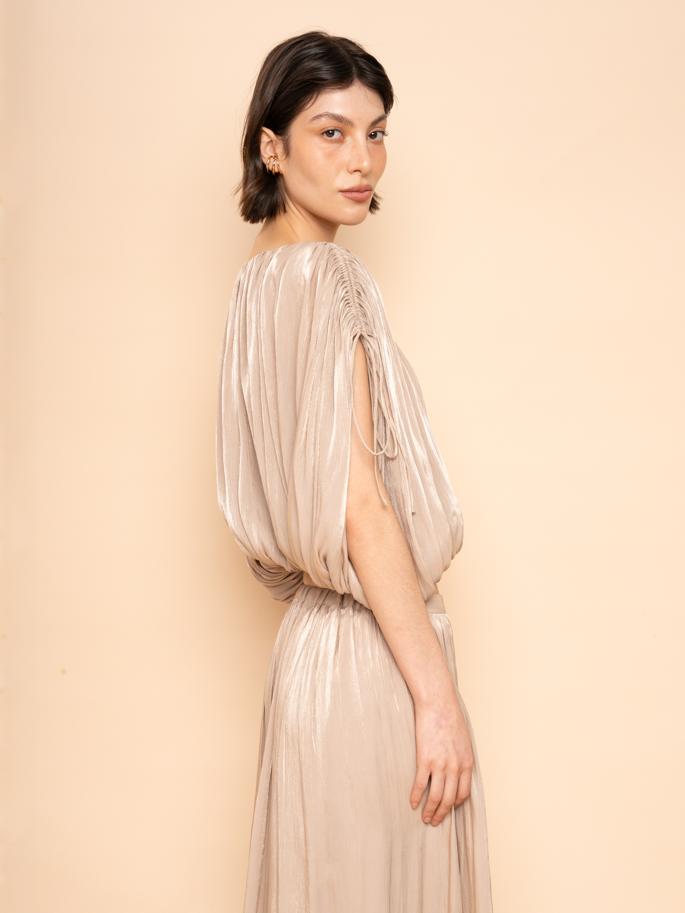 Trove Drape Metallic Pleated Chiffon Top