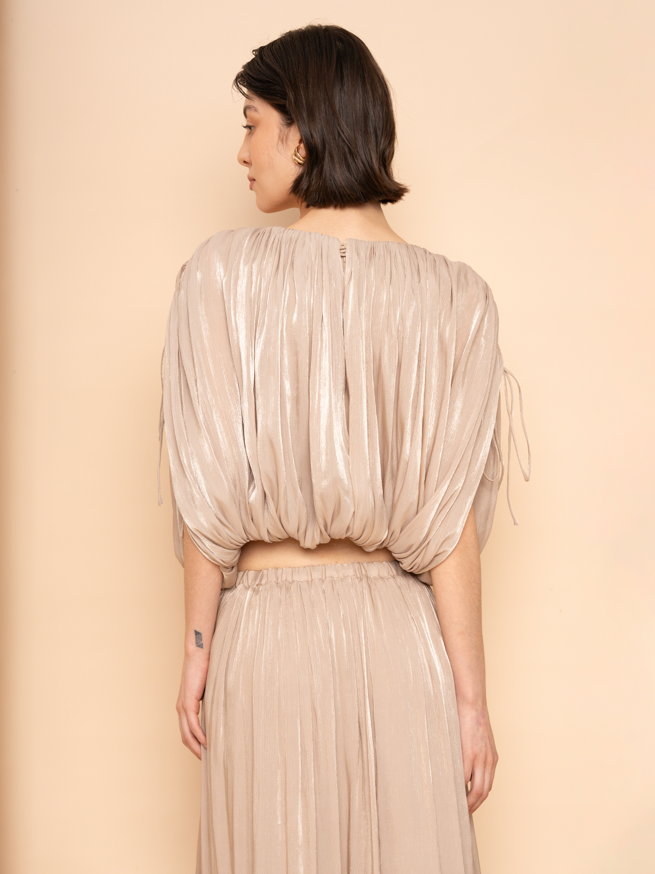 Trove Drape Metallic Pleated Chiffon Top