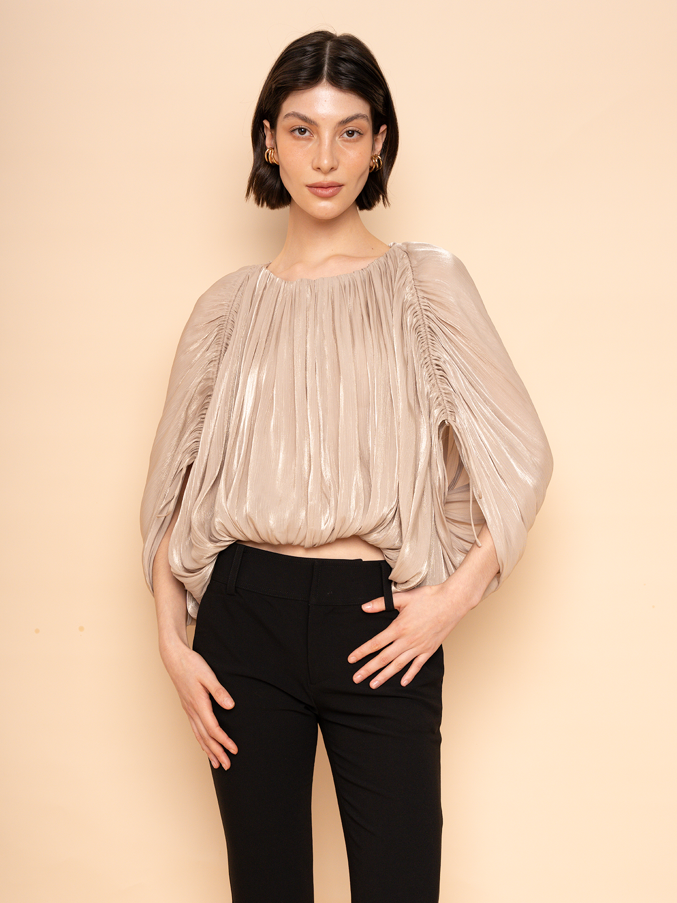 Trove Drape Metallic Pleated Chiffon Top