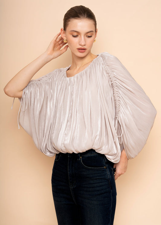 Trove Drape Metallic Pleated Chiffon Top