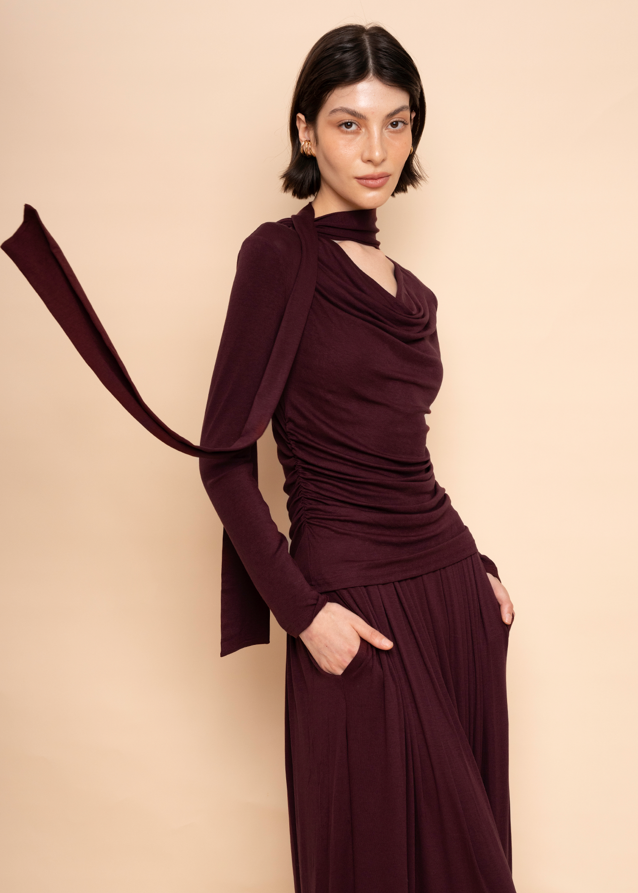 Cowl Scarf Draped Lounge Set